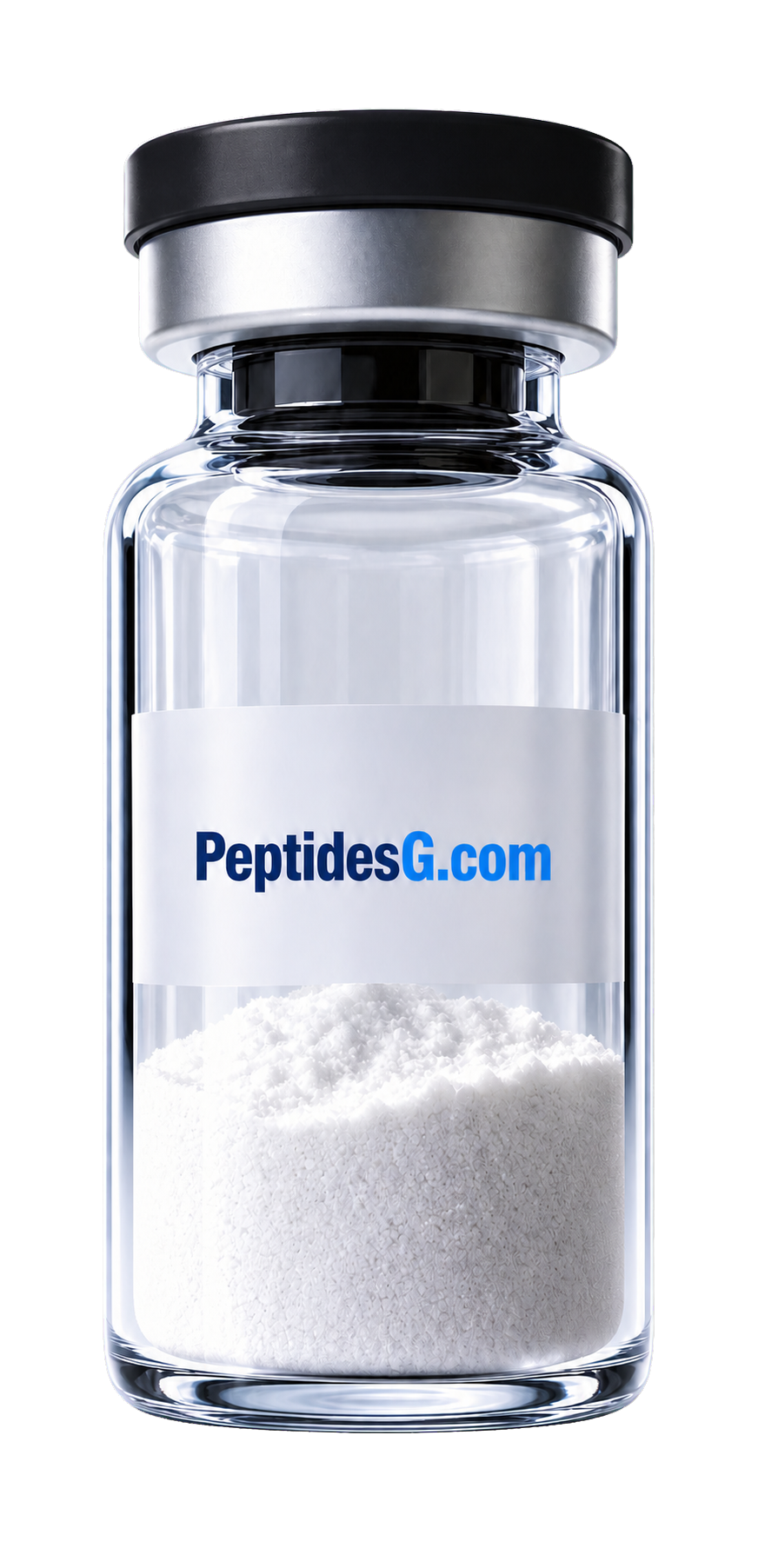 PeptidesG branded product vials with red, blue and black caps